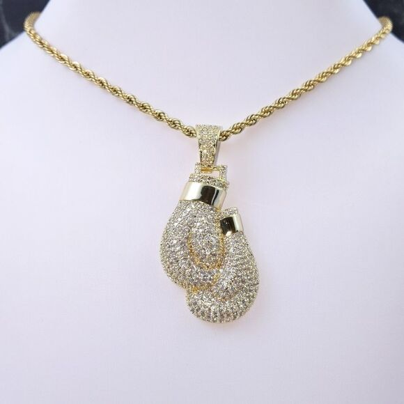 24"Rope Chain - 14K Gold Finish Boxing Gloves - Picture 6 of 13